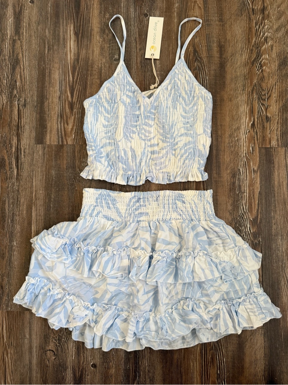 Light Blue Ruffle Crop Cami & Skirt Set